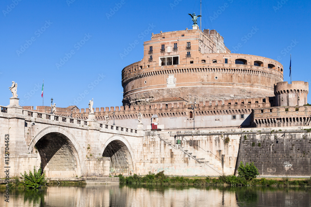 Castle of the St Angel and bridge in Rome city