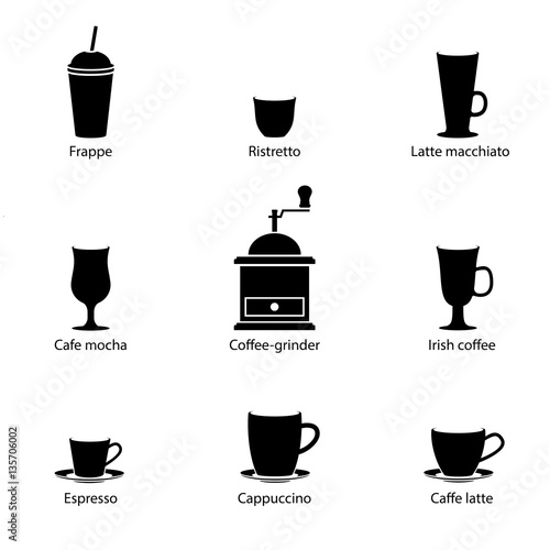 Vector black & white cups of coffee collection