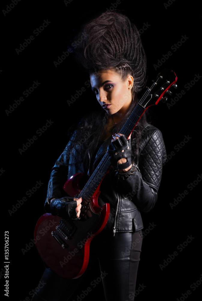 Young woman hard rock musician