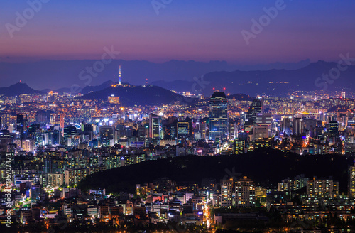 Seoul City at Night with Seoul Tower, South Korea
