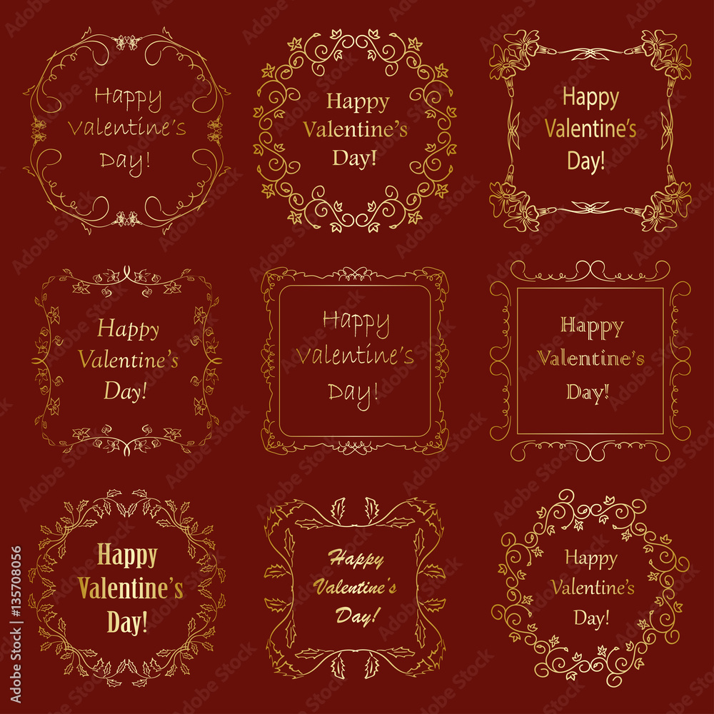 golden floral frames for valentines day - vector set golden floral frames for valentines day - vector set