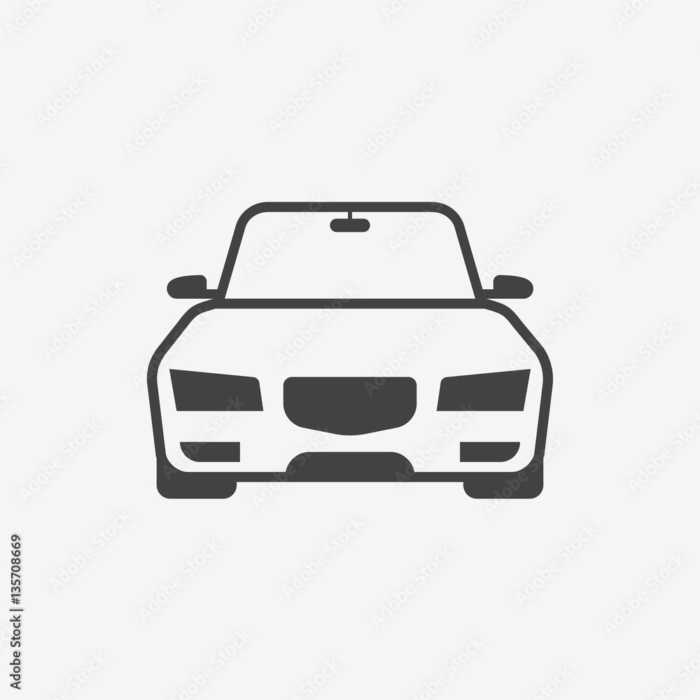 Car monochrome icon. Front view. Vector illustration.