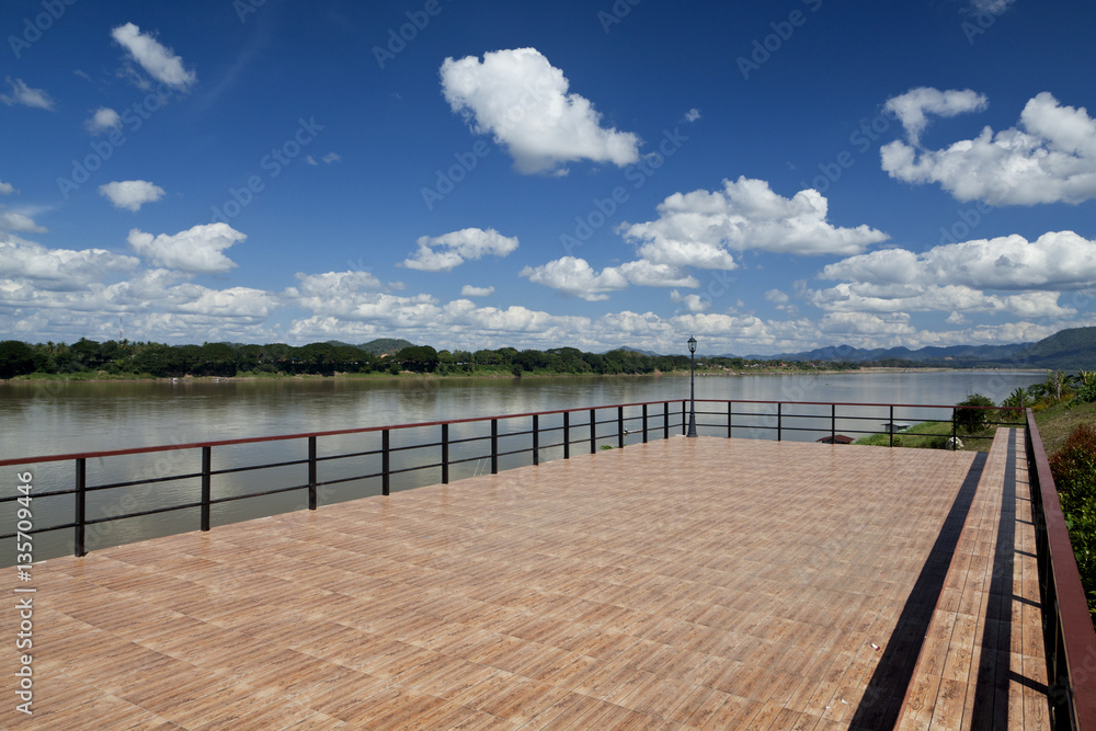 River side balcony at Mekong river in bright sky day.