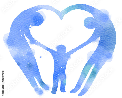 Double exposure illustration. Happy family making the heart sign