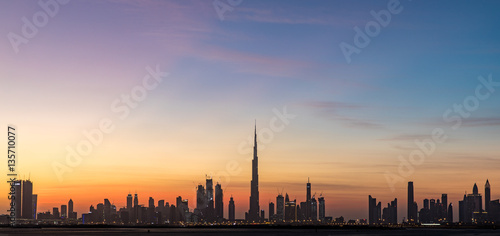 Dubai, UAE - Dec 17, 2016: Dubai skyline after sunset.