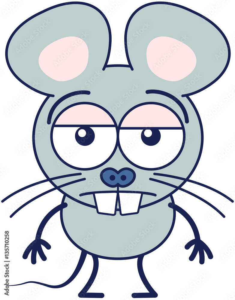 Cute gray mouse in minimalistic style with huge rounded ears, bulging eyes and big teeth while feel unmotivated and showing a sad apathetic attitude Cute gray mouse in minimalistic style with huge rounded ears, bulging eyes and big teeth while feel unmotivated and showing a sad apathetic attitude