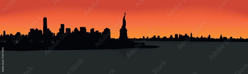 Illustration of the view of New York from the ocean.