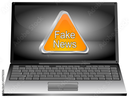 Laptop Computer with Fake News warning sign - 3D illustration