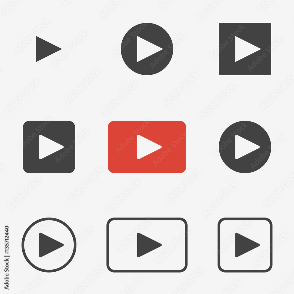 Set of play button icons. Vector illustration. Set of play button icons. Vector illustration.
