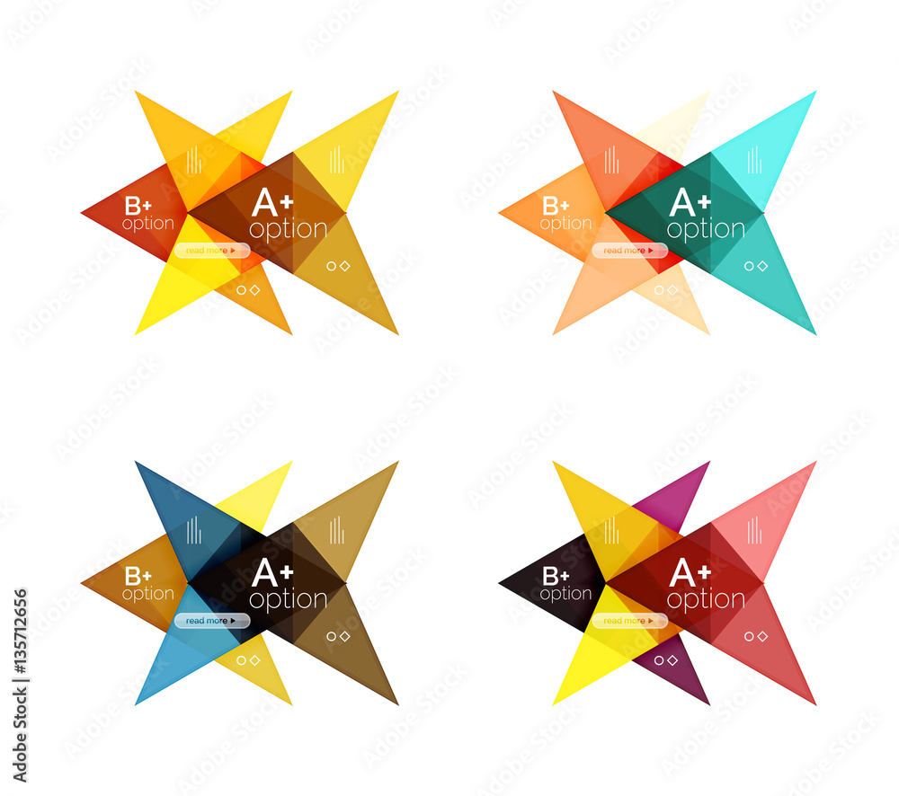 Colorful arrow option infographics banners, business geometric templates Colorful arrow option infographics banners, business geometric templates