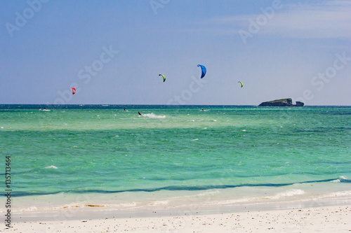 Parachute kitesurf overlook the ocean in front of the Watamu bea