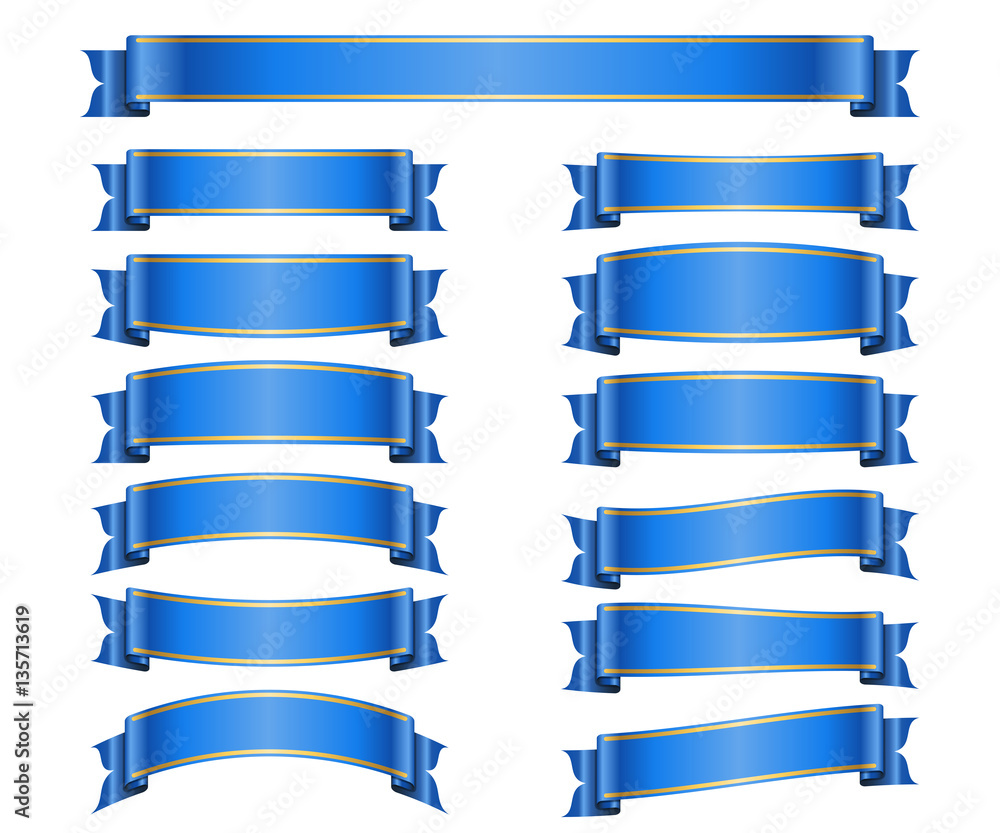 Ribbon banners set. Sign blank for promotion, web, advertising text etc. Collection retro scrolls design decoration elements. Symbol blue vintage label isolated on white background Vector illustration Ribbon banners set. Sign blank for promotion, web, advertising text etc. Collection retro scrolls design decoration elements. Symbol blue vintage label isolated on white background Vector illustration