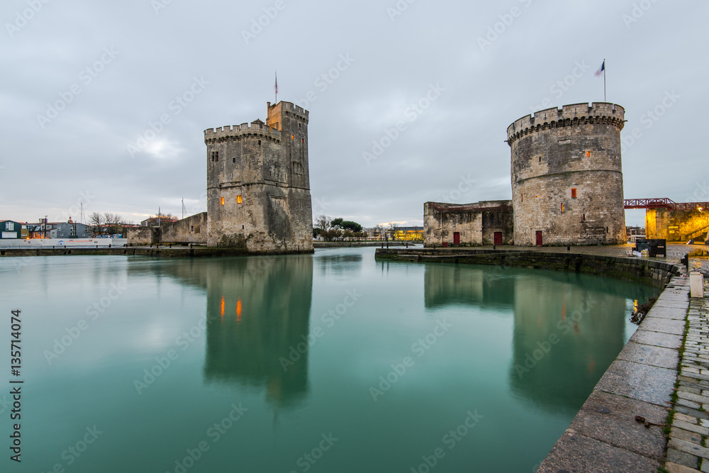 Old fort towers in La Rochelle , France
