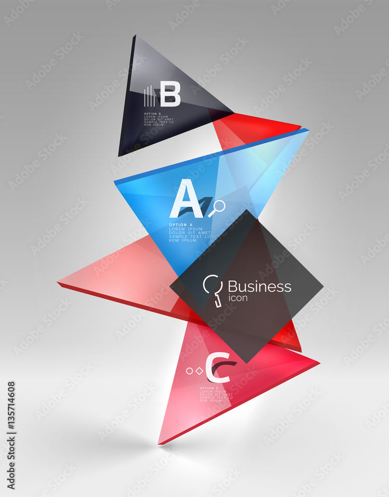 Colorful glossy glass triangle on empty 3d space Colorful glossy glass triangle on empty 3d space