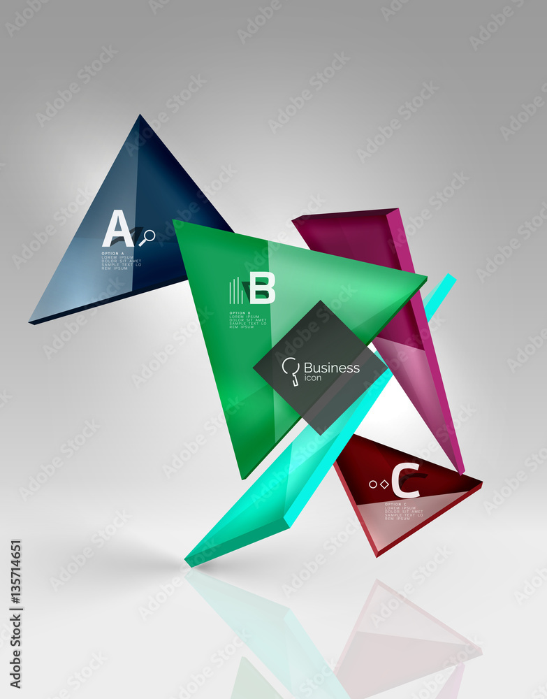 Colorful glossy glass triangle on empty 3d space Colorful glossy glass triangle on empty 3d space