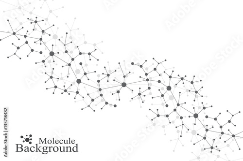 Modern Structure Molecule DNA. Atom. Molecule and communication background for medicine, science, technology, chemistry. Medical scientific backdrop. Lines plexus. Card surface, vector illustration.