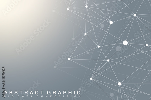 Geometric graphic background molecule and communication. Big data complex with compounds. Lines plexus, minimal array. Digital data visualization. Scientific cybernetic vector illustration.