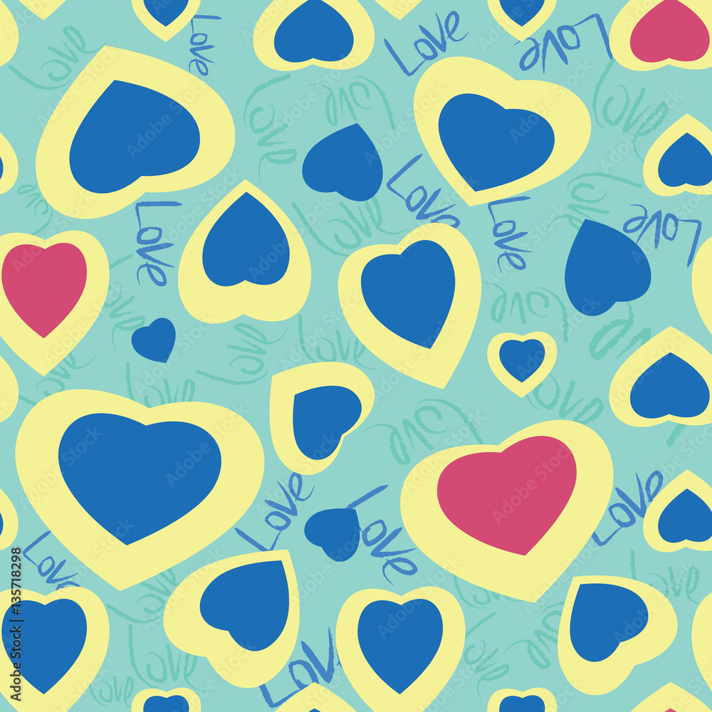 Fototapeta premium Seamless texture with funny hearts. Repeatable Background of 