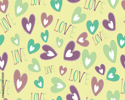 Fun seamless vintage love heart background in pretty colors. Great for baby announcement, Valentine's Day, Mother's Day, Easter, wedding, scrapbook, gift wrapping paper, textiles.