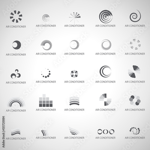 Air conditioner Icons Set-Isolated On Gray Background.Vector Illustration,Graphic Design.For App,Web Site,Print,Presentation Templates,Mobile Applications And Promotional Materials.Collection Of Vents