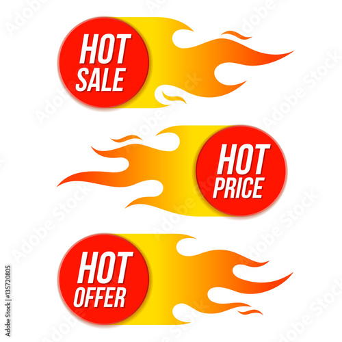 Hot sale price offer vector labels templates stickers designs with flame