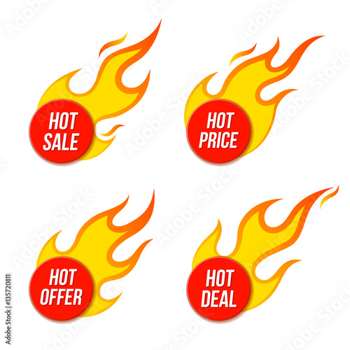 Hot sale price offer deal vector labels templates stickers designs with flame
