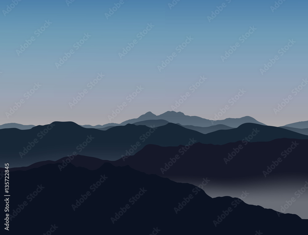 Mountaineering and Traveling Vector Illustration. Landscape with Mountain Peaks