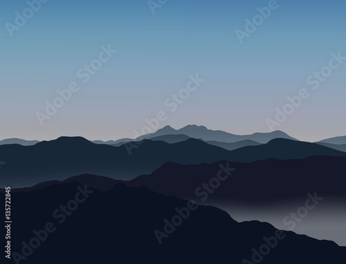 Fototapeta Naklejka Na Ścianę i Meble -  Mountaineering and Traveling Vector Illustration. Landscape with Mountain Peaks