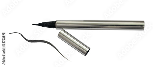 Bilde på lerret Black Eyeliner in a Chrome Case with Thin Line Isolated