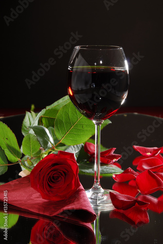 wine and red rose, celebration 