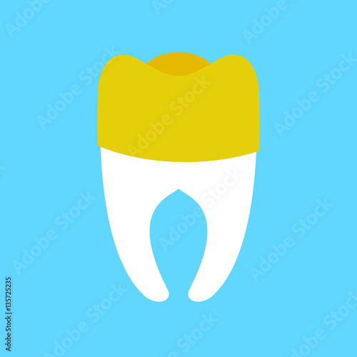 tooth with gold Dental crown isolated. Dentist illustration