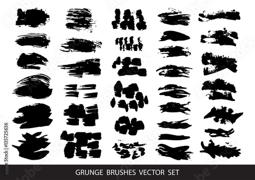 Set of black paint, ink, grunge, dirty brush strokes. Vector illustration.