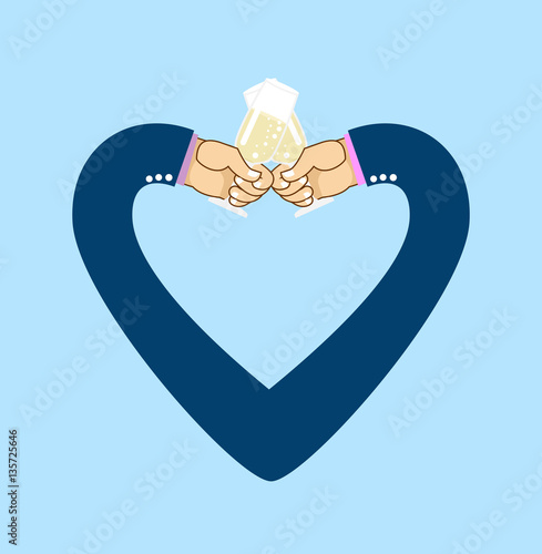 Male hand to drink wine. glass of champagne. Gay wedding. LGBT i
