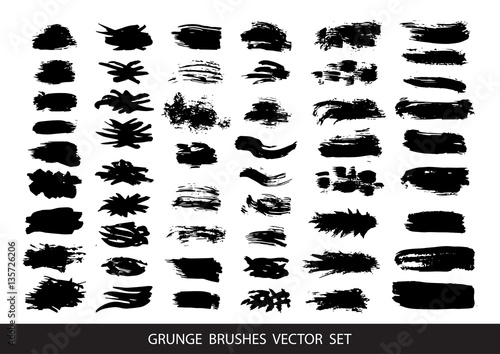 Set of black paint, ink, grunge, dirty brush strokes. Vector illustration.