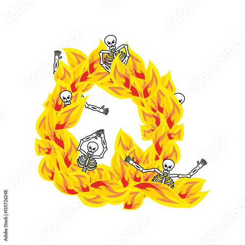Letter Q hellish flames and sinners font. Fiery lettering. Infer