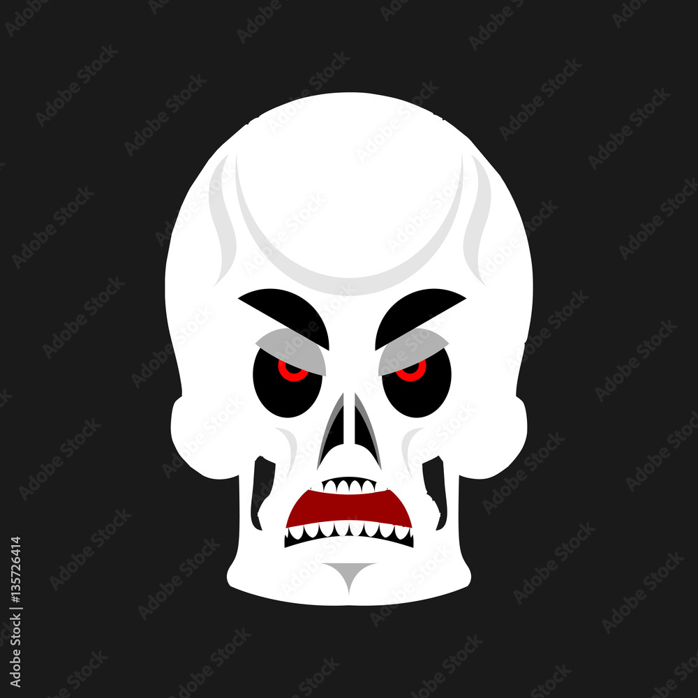 Skull angry Emoji. skeleton head grumpy emotion isolated Skull angry Emoji. skeleton head grumpy emotion isolated
