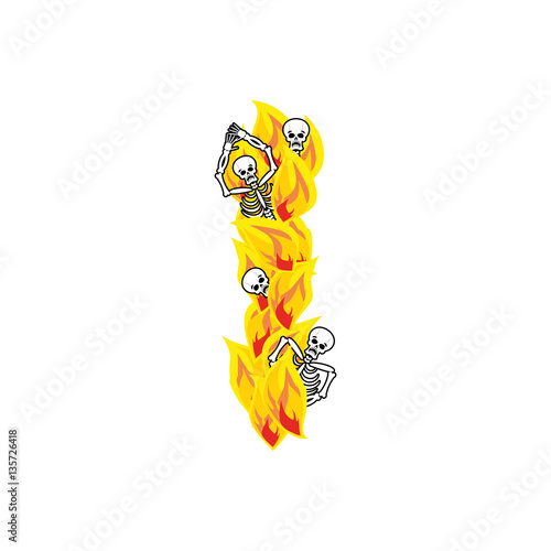 Letter I hellish flames and sinners font. Fiery lettering. Infer