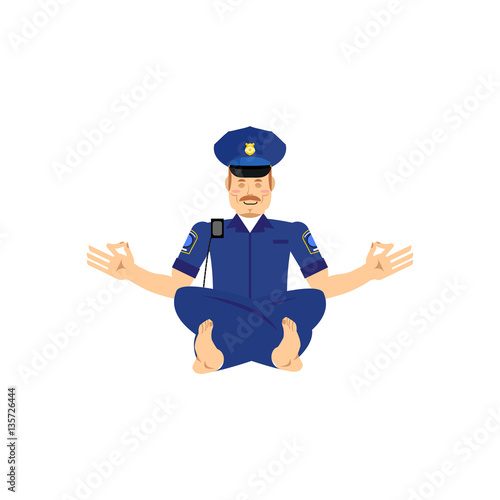 Yoga cop. Police officer yogi. Policeman zen and relax