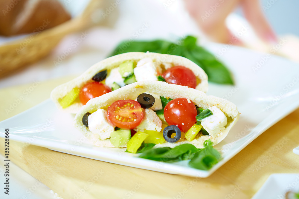 olives vegetables in pita bread