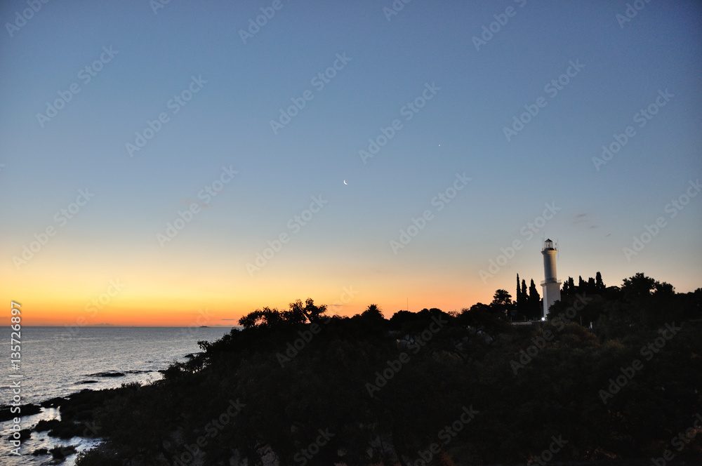 sunset in Colonia del Sacramento, Uruguay, with lighthouse