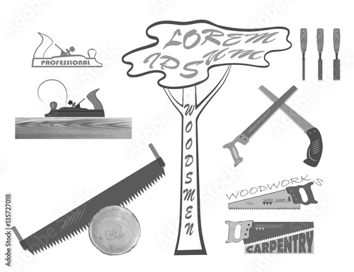 рубанок, ножовка ,  и стамески . 

set of tools for working with wood. has a plane, handsaw and chisel.