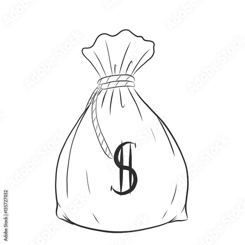 Money bag vector on white background.Money bag sketch by hand drawing.