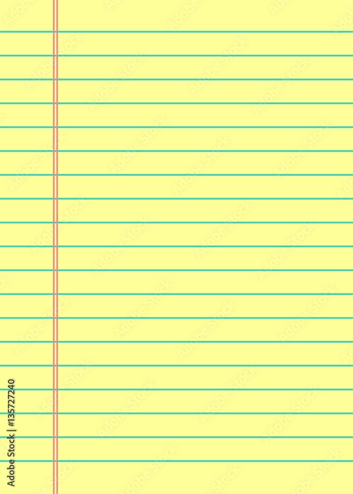 Notebook paper background. Yellow lined paper Stock Vector