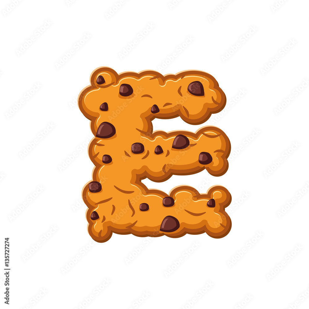 E letter cookies. Cookie font. Oatmeal biscuit alphabet symbol. E letter cookies. Cookie font. Oatmeal biscuit alphabet symbol.