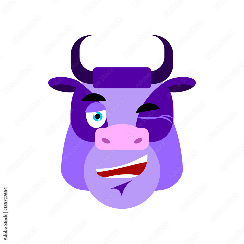 Purple Cow winks Emoji. Bull Head happy emotion Purple Cow winks Emoji. Bull Head happy emotion