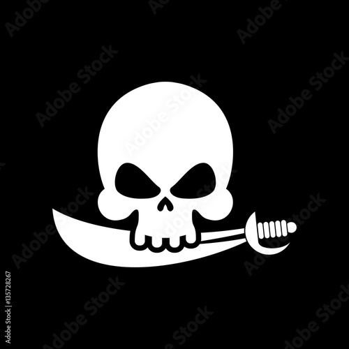 Pirate flag skull. Black Banner filibuster. Head skeleton pirate