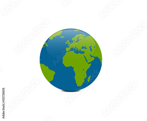 Planet Earth with shadow on a white background