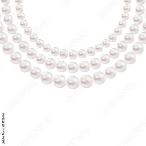 Shiny realistic Pearl necklace isolated on white background, vector design