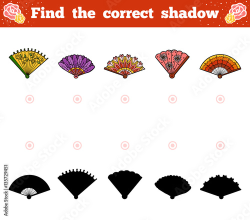 Find the correct shadow, game for children. Vector set of fans