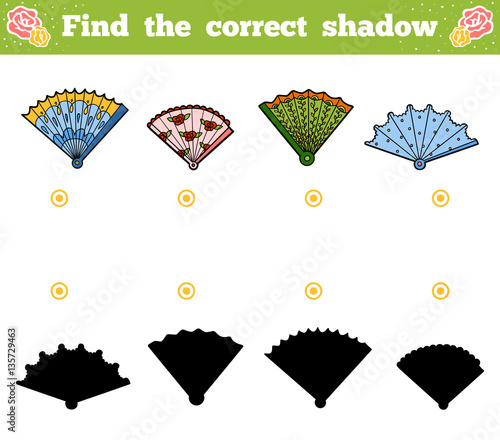 Find the correct shadow, game for children. Vector set of fans
